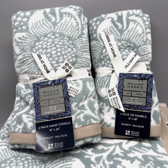 6 Pc William Morris KENNETT Pale Blue Floral Vines Bath Hand Tip Towel Set NEW - Picture 2 of 13